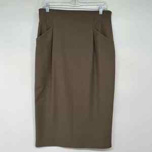 Salvatore Ferragamo Woven Fleece Wool Pencil Midi Skirt Women's Size 12 Brown